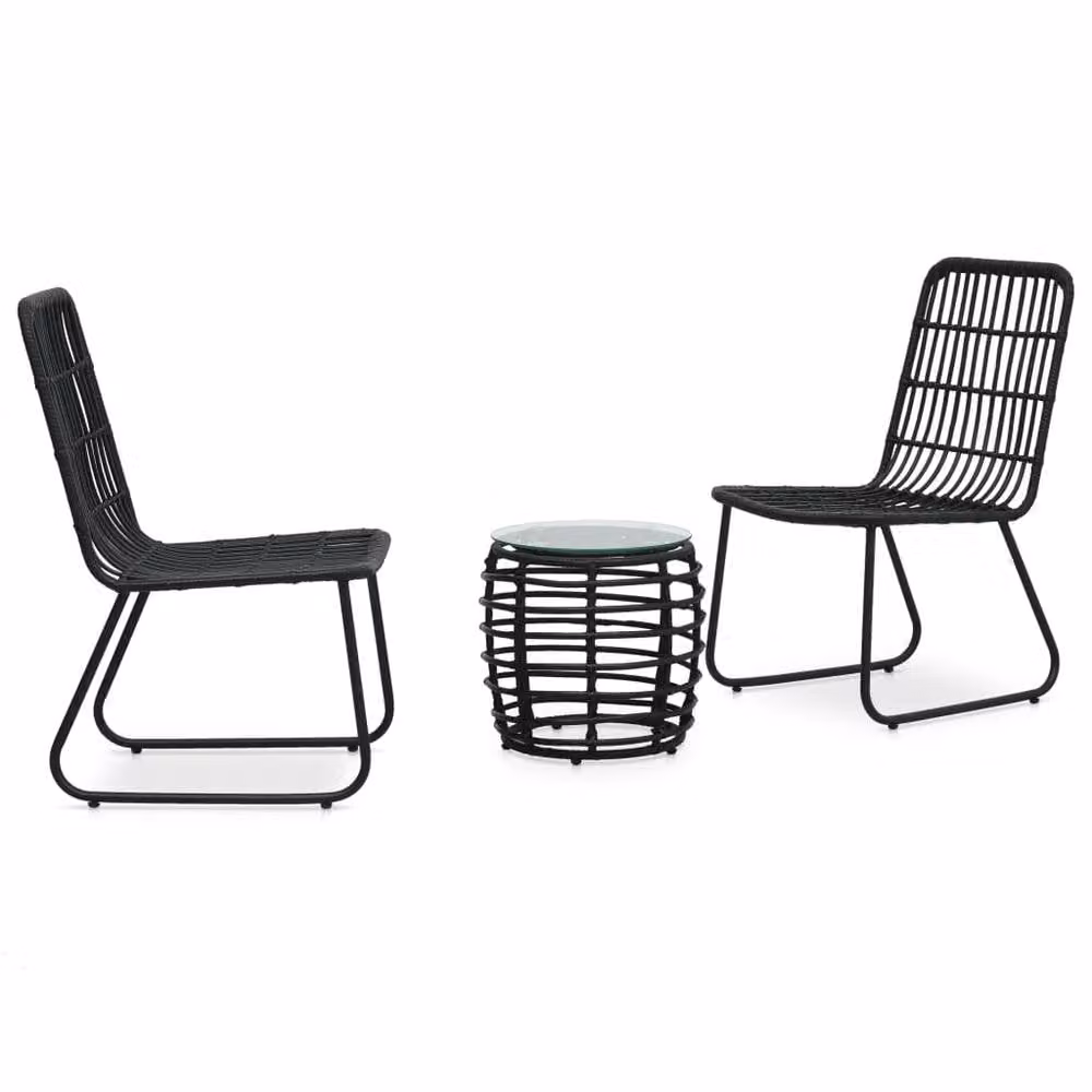 Berkfield Home 3 Piece Poly Rattan Bistro Set in Black with Glass Top – 1