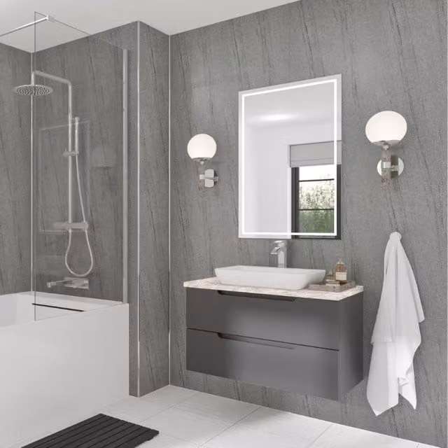 Wetwall Silver Granite Laminate Wall Panel with Tongue and Groove, W: 58.5 cm, H: 242 cm, D: 1.1 cm