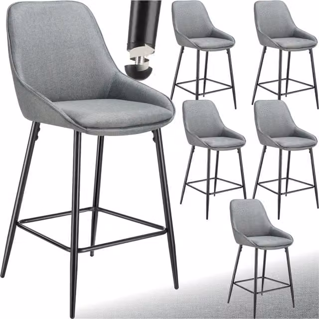 TECTAKE Siera Padded Bar Stool with Backrest in Grey and Black, Set of 6