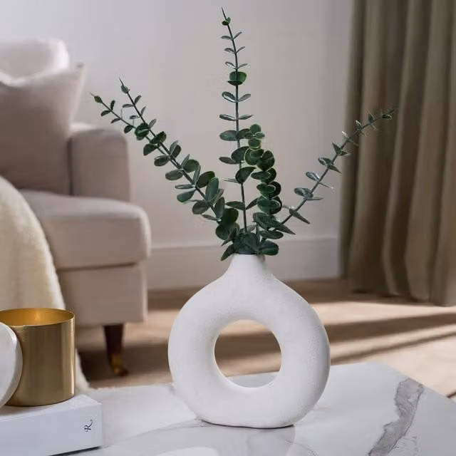 OHS Artificial Green Eucalyptus in a Beige Ceramic Vase for Tabletop Decoration – 1