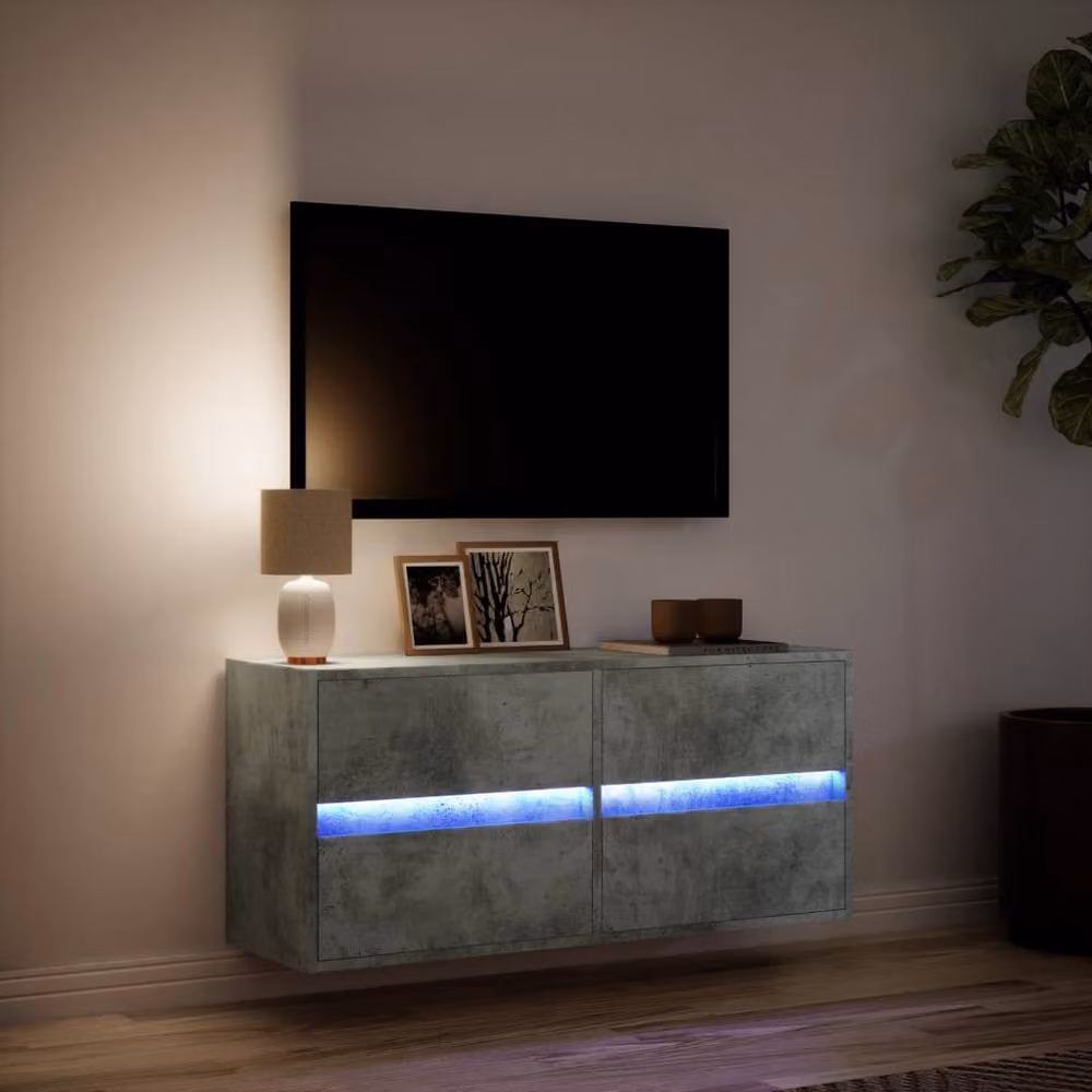 Berkfield Home Modern TV Wall Cabinet with LED Lights in Concrete Grey, W/D/H: 100 x 31 x 45 cm – 3