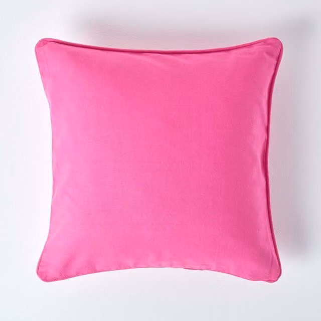 Homescapes Plain Cotton Square Cushion Cover in Pink, W/D/H: 45 x 45 x 1 cm