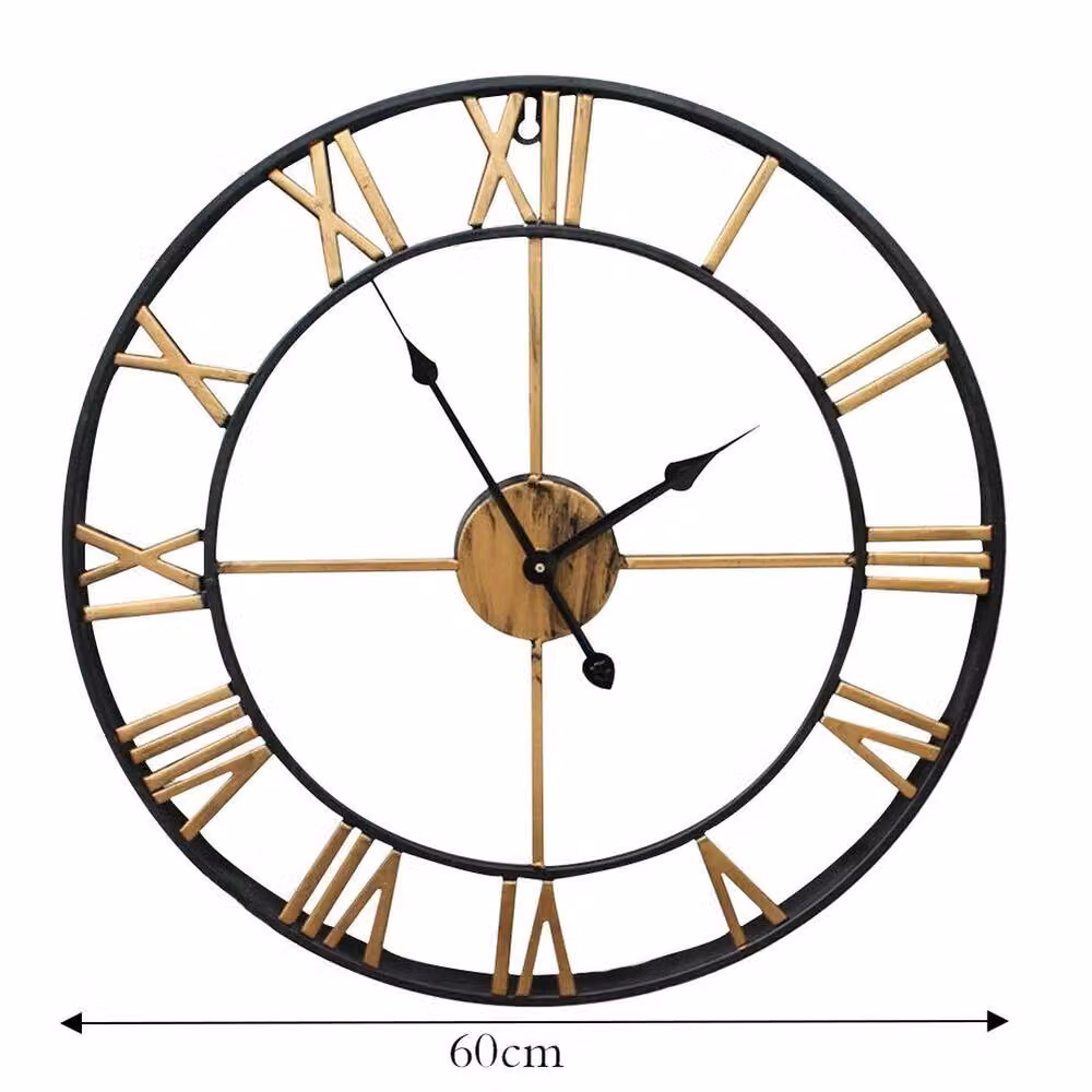 KORVIXA Black Metal Roman Skeleton Round Wall Clock, Diameter: 100 cm – 2