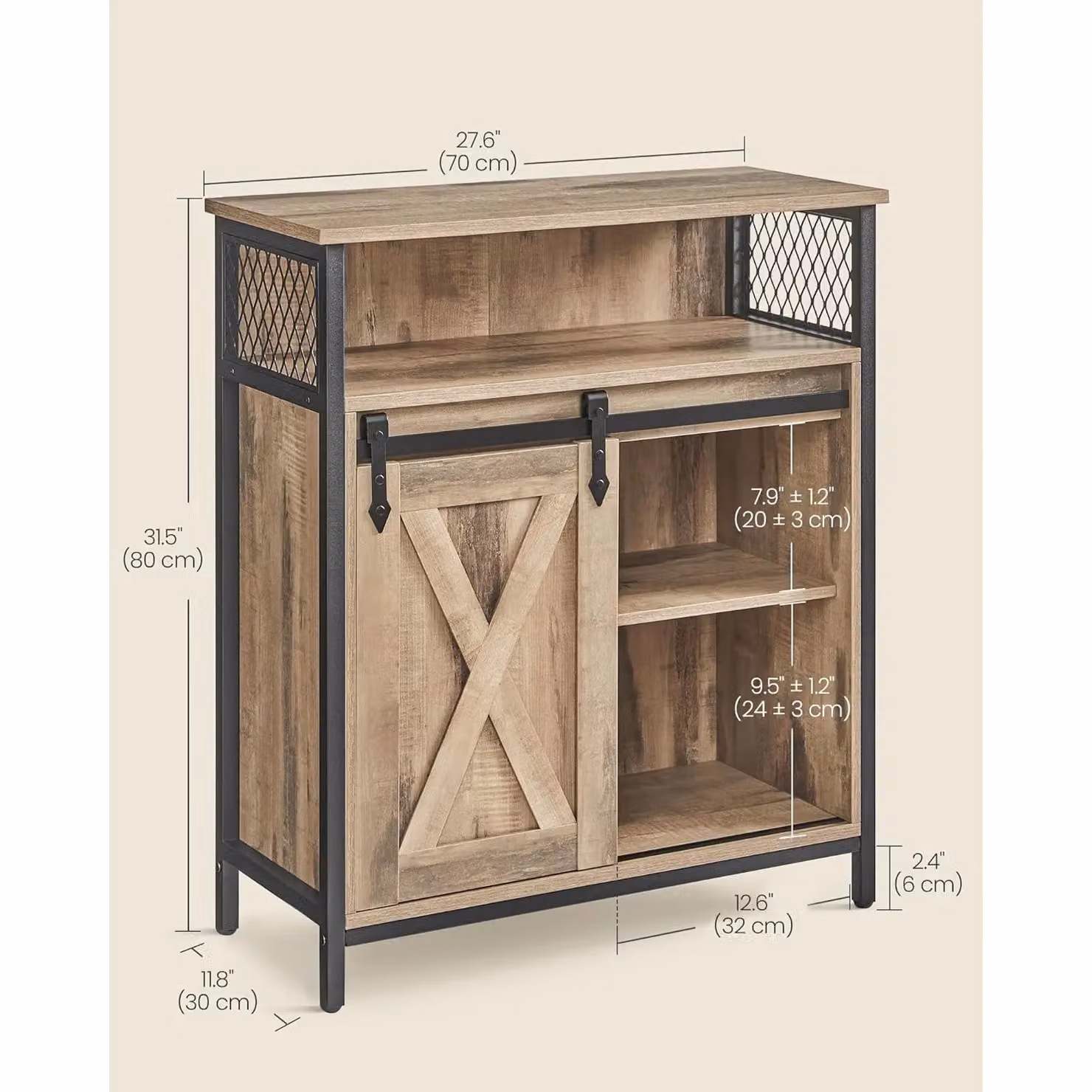 VASAGLE Industrial Storage Cabinet Sideboard with Sliding Door and Open Compartment in Camel – 2