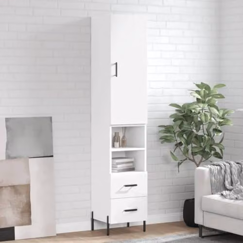 vidaXL Modern White Highboard with Internal Drawers and Shelves, W/D/H: 34.5 x 34 x 180 cm – 2