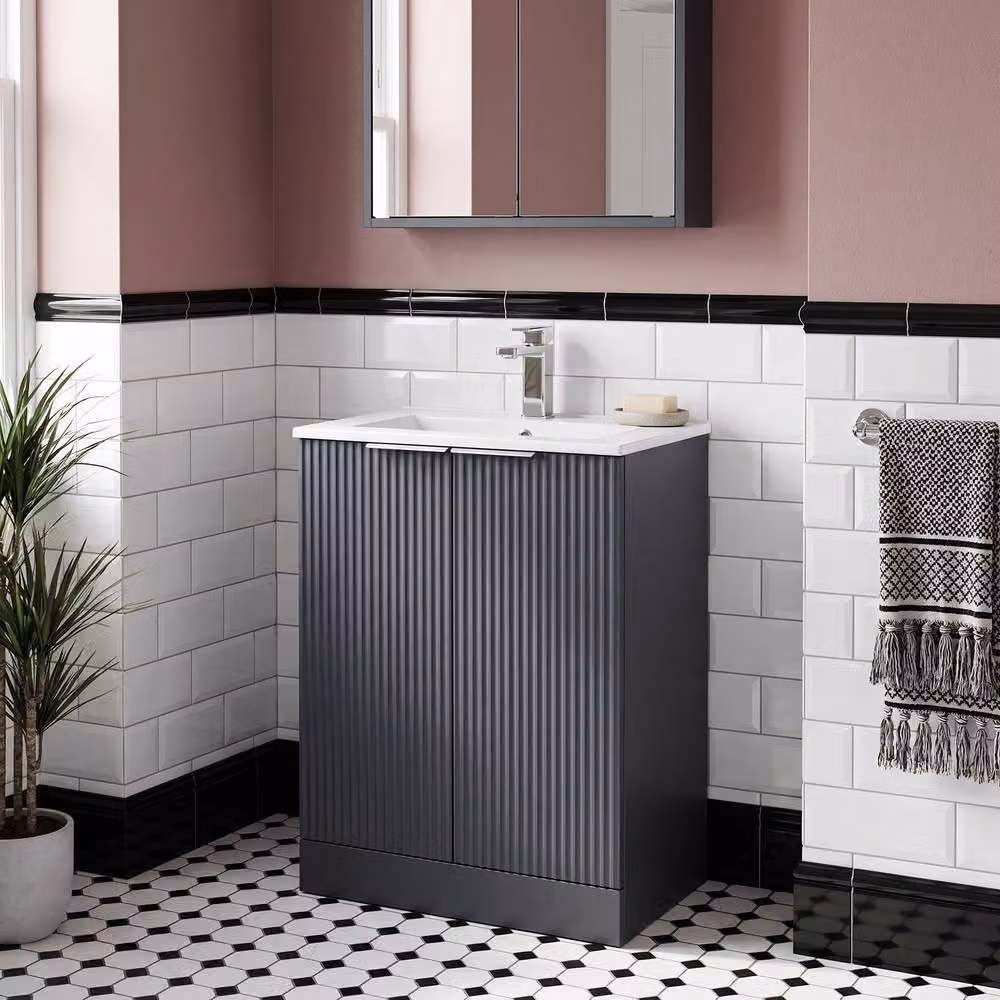 Balterley Tixall Fluted 2 Door Freestanding Vanity Basin Unit in Matt Grey, W: 60 cm, H: 82.8 cm – 2