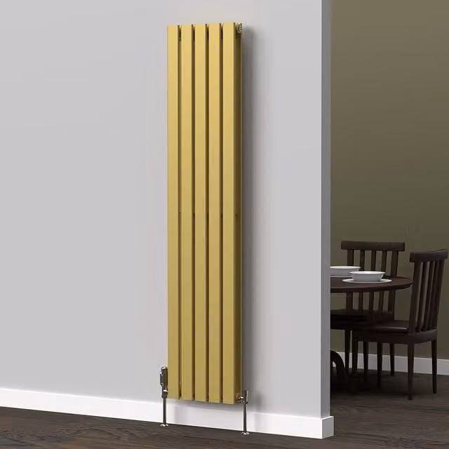 Lux Heat Flat Coloured Vertical Steel Radiator in Metallic Gold, H: 160 cm, W: 35 cm