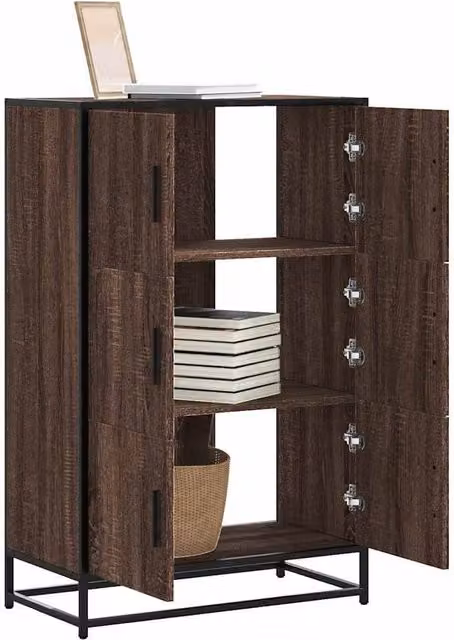 Berkfield Home Brown Oak Highboard in Engineered Wood and Metal, W/D/H: 68 x 35 x 106.5 cm