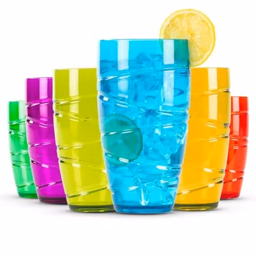 LIVIVO Set of 6 Multicolour Plastic Tumblers, 600ml Stackable BPA Free Drinking Cups – 1