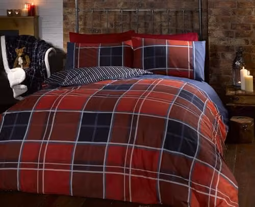 Rapport Home Argyle Red Tartan Check Polycotton Reversible Single Duvet Cover and Pillowcase Set, W/D/H: 135 x 200 cm and 50 x 75 cm – 1