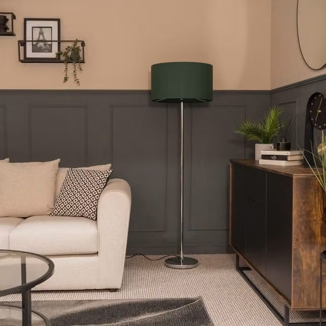 ValueLights Charlie Chrome Floor Lamp with Green Fabric Shade