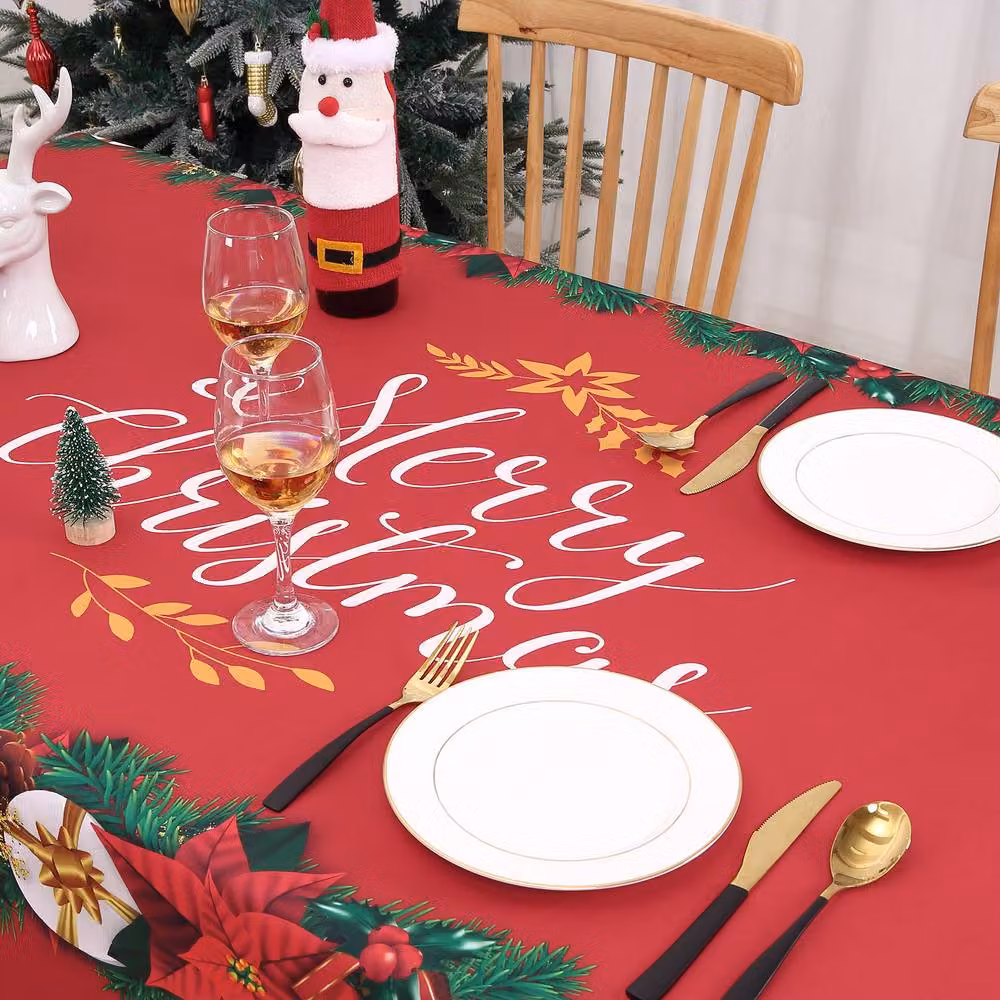 London Boutique Red Festive Christmas Waterproof Rectangular Tablecloth, W: 137.16 cm, D: 274.32 cm – 4