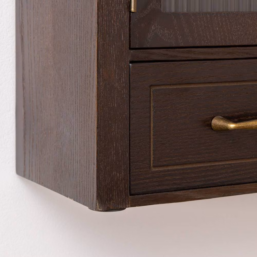 Melody Maison Kingsley Range Brown Oak Wall Mounted Cabinet with Glass Doors and Internal Drawers – 4