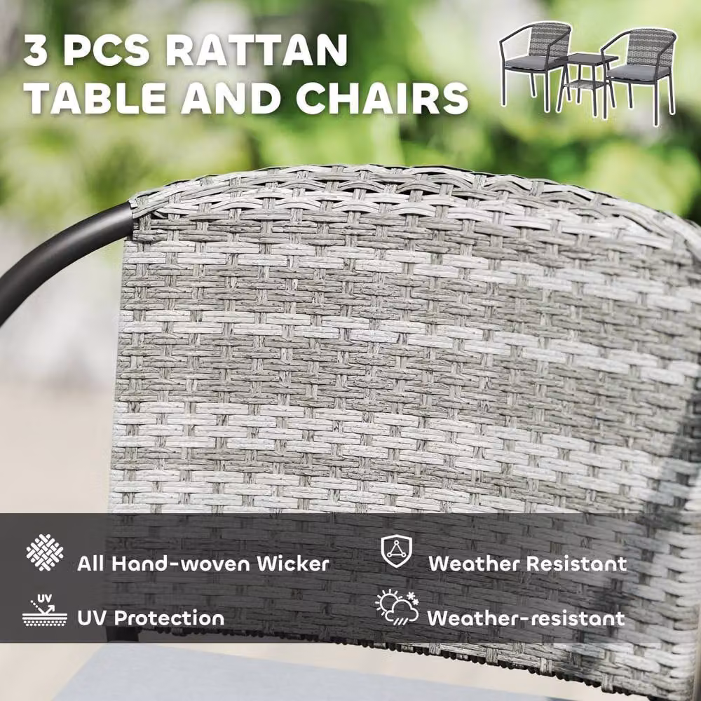 Wyld Haus Midi 3 Piece Bistro Set in Grey Rattan with Glass Table and Striped Cushions – 4