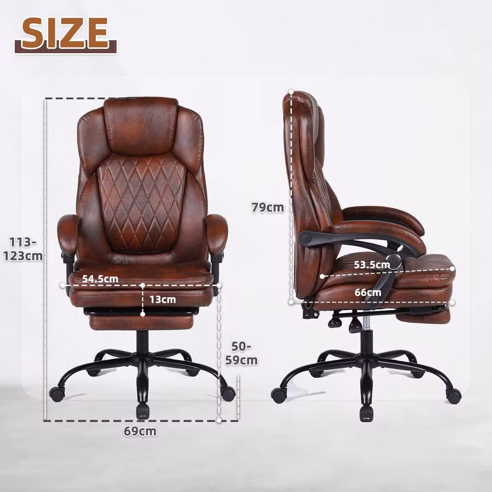 FURNITURE ONE Brown PVC Leather Effect Ergonomic Gaming Chair with Footrest, Headrest and Lumbar Support – 7