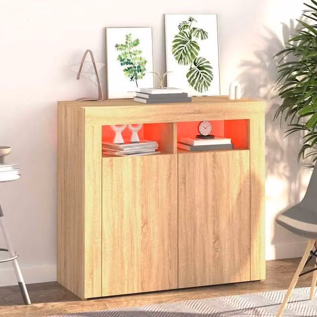 Berkfield Home Sonoma Oak Sideboard with Integrated LED Lights in Light Tan, W/D/H: 80 x 35 x 75 cm – 1