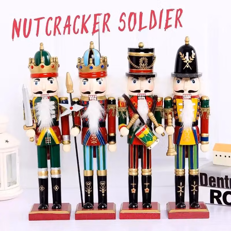 Shatchi Set of 4 Multicolour Wooden Nutcracker Figures with Royal and Military Theme, Height: 38 cm – 3