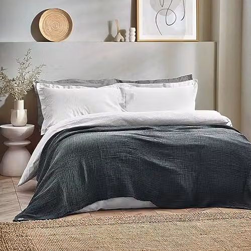 Riva Home Yard Lark Cotton Muslin Throw with Fringes in Blue, W: 240 cm, D: 260 cm – 4
