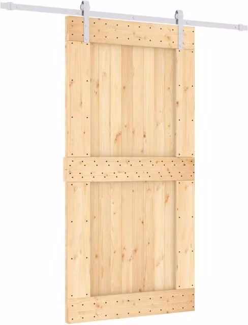 Berkfield Home Modern Sliding Wood Door with Hardware Set in Beige, W: 100 cm, H: 210 cm