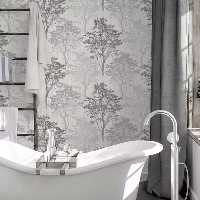 Arthouse Wildwood Textured Botanical Wallpaper in Black, White and Grey