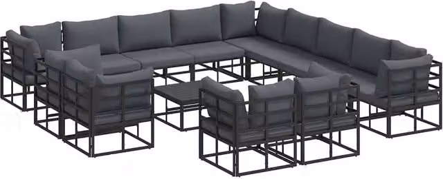 Berkfield Home 14-Piece Modern Garden Sofa Set in Black with Powder Coated Aluminium Frame, W/D/H: 70 x 70 x 32 cm – 1