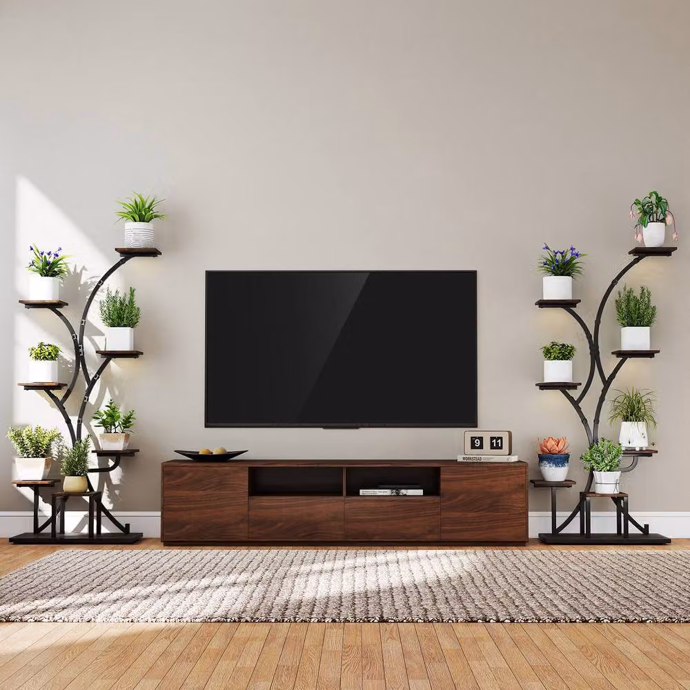 Gymax 8-Tier Metal Indoor Plant Stand with Grow Lights in Brown – 4