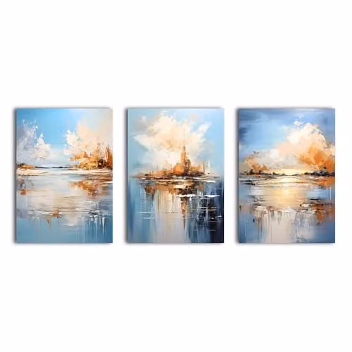 Simpa Azure Mirage 3 Panel Abstract Canvas Wall Art in Blue and Multicolour, W/H: 180 x 60 cm – 1