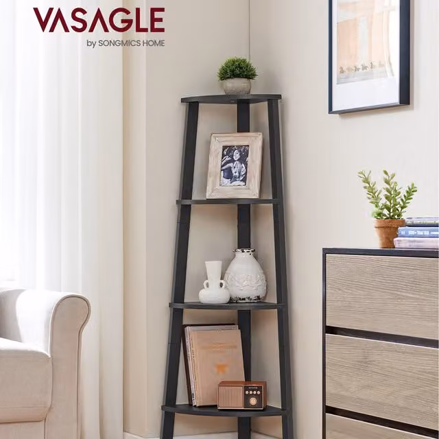 VASAGLE 4-Tier Black Corner Shelf Unit, W/D/H: 34 x 34 x 125 cm