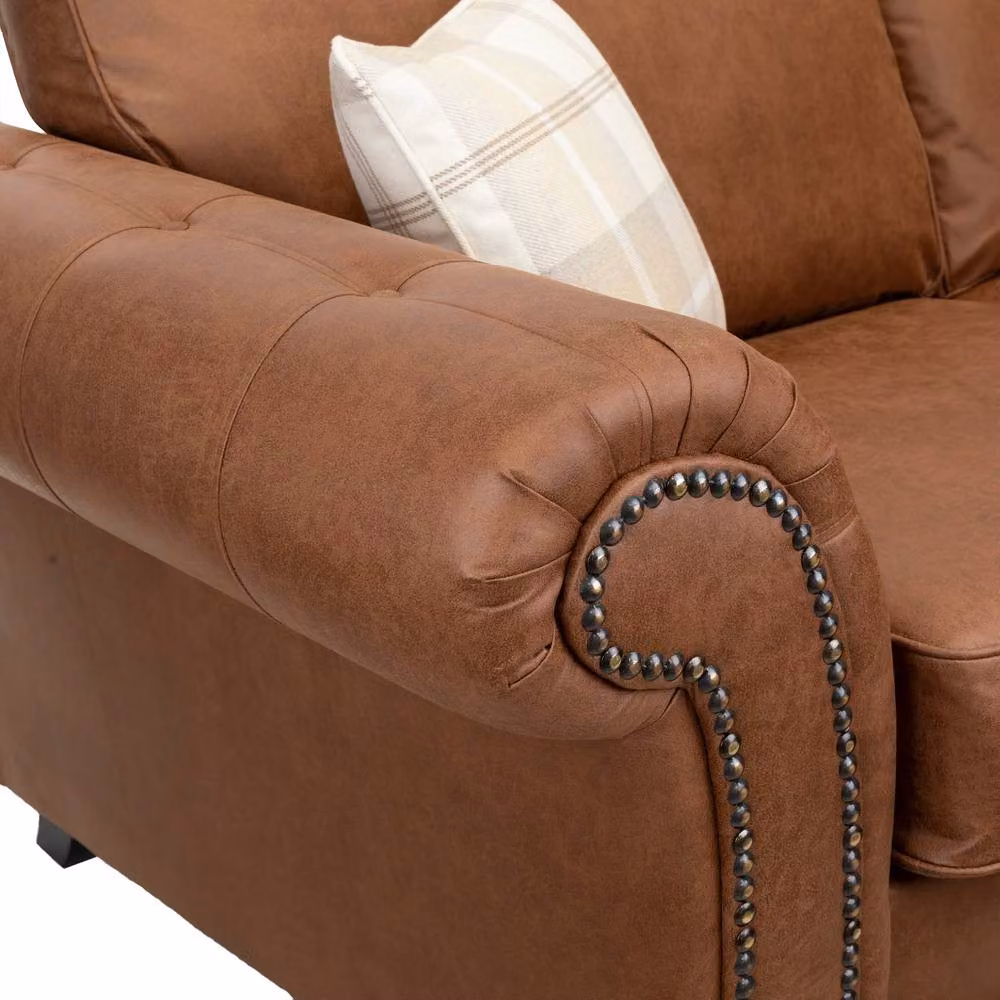 LUXURY LIFE Oakland Suede Fabric Sofa Set in Tan – 5