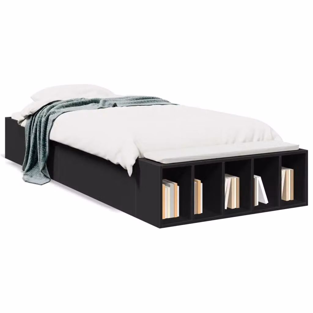 Berkfield Home Modern Bed Frame in Black with Side Compartments, W/D/H: 100 x 200 cm – 2