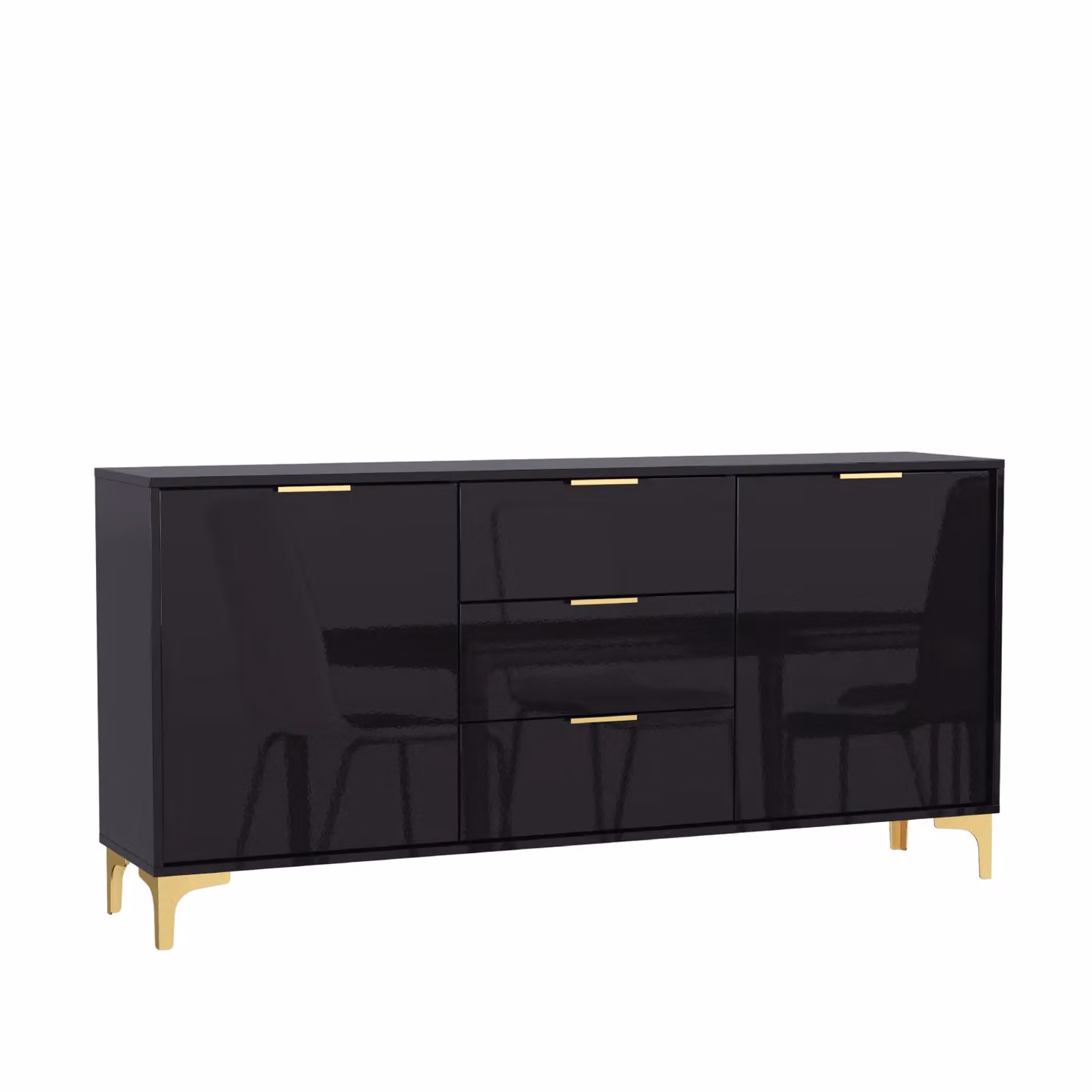 Mex Furniture LTD Lux High Gloss Sideboard in Black and Gold, W: 140 cm, H: 80 cm, D: 35 cm – 5