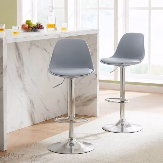 Costway Set of 2 Grey Faux Leather Swivel Bar Stools with Low Backrests