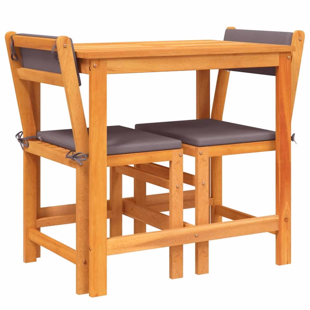 Berkfield Home Beautiful 3 Piece Acacia Wood Balcony Set with Grey Cushions in Brown – 3