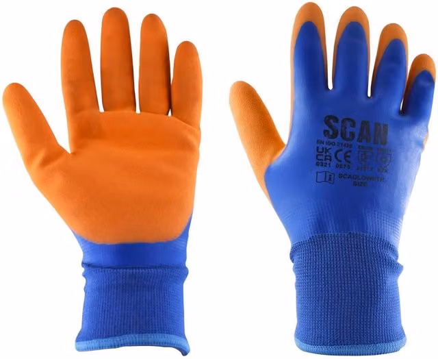 Scan Thermal Waterproof Latex Coated Gloves, Multicolour, Size: Large