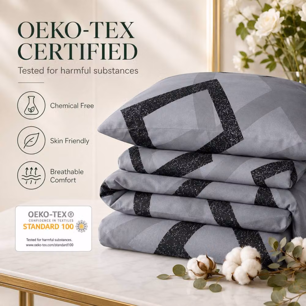 Pamposh Reversible Microfibre Duvet Cover Set in Grey, Black and Gold, W/D/H: 180 x 200 cm – 5