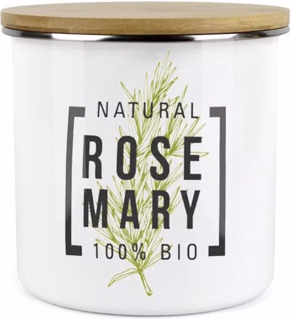 Purely Home Green Label Rosemary Herbs Storage Canister in White and Green Enamel Ceramic
