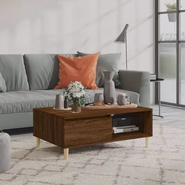 Berkfield Home Brown Oak Coffee Table, W: 90 cm, D: 60 cm, H: 35 cm – 1