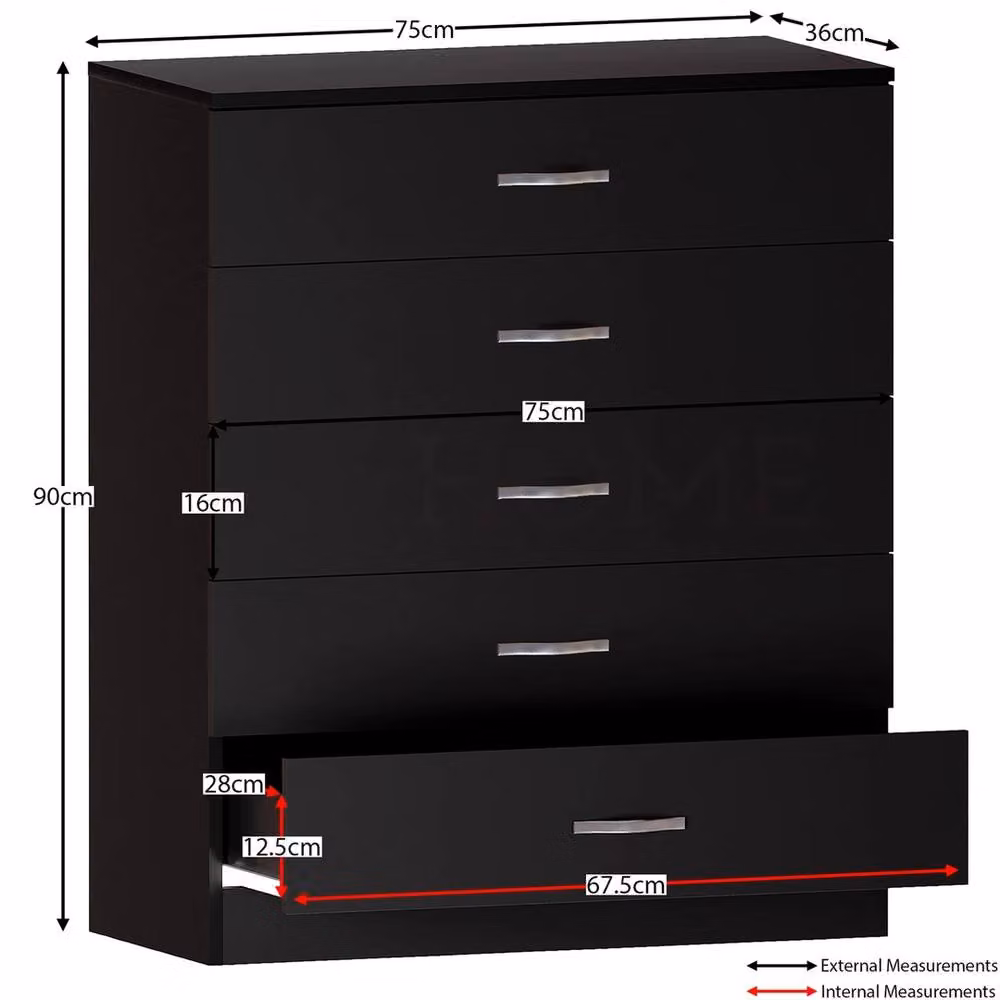 Havendro 5 Drawer Chest in Black Matt MDF with Metal Handles – 2
