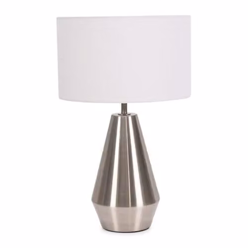ValueLights Silver Chrome Metal Touch Dimmer Table Lamp with White Fabric Cylinder Shade