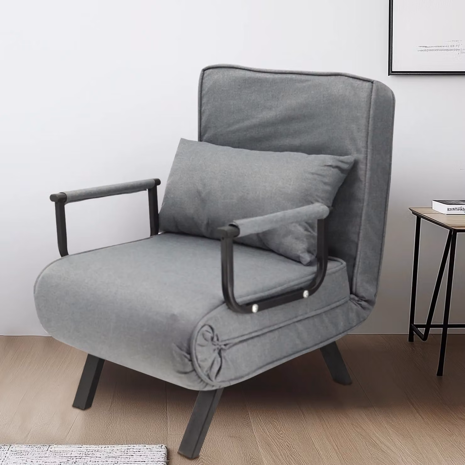 Hygrad Built to Survive 4 in 1 Foldable Single Sofa Bed Recliner with Pillow, Grey – 4