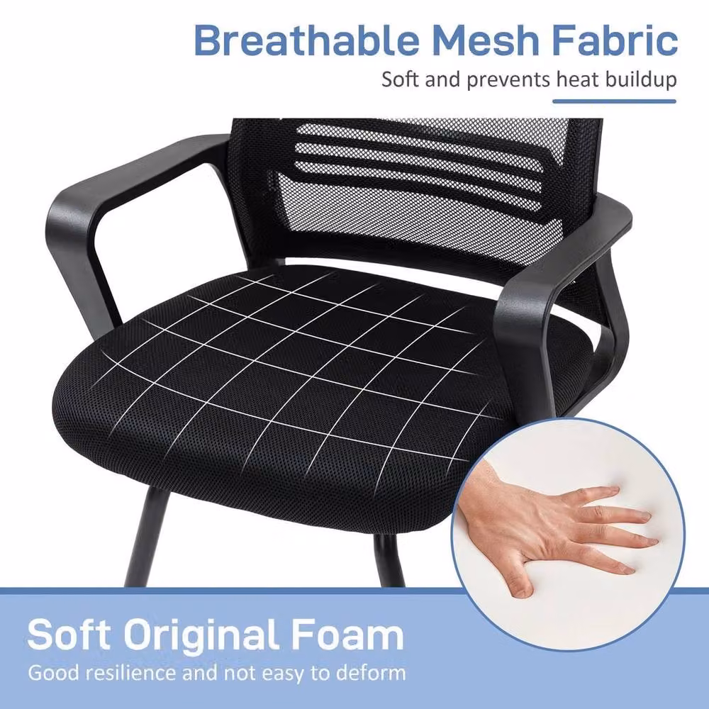 NESTLUNE Black Fabric Meeting and Conference Office Chair with Armrests – 5