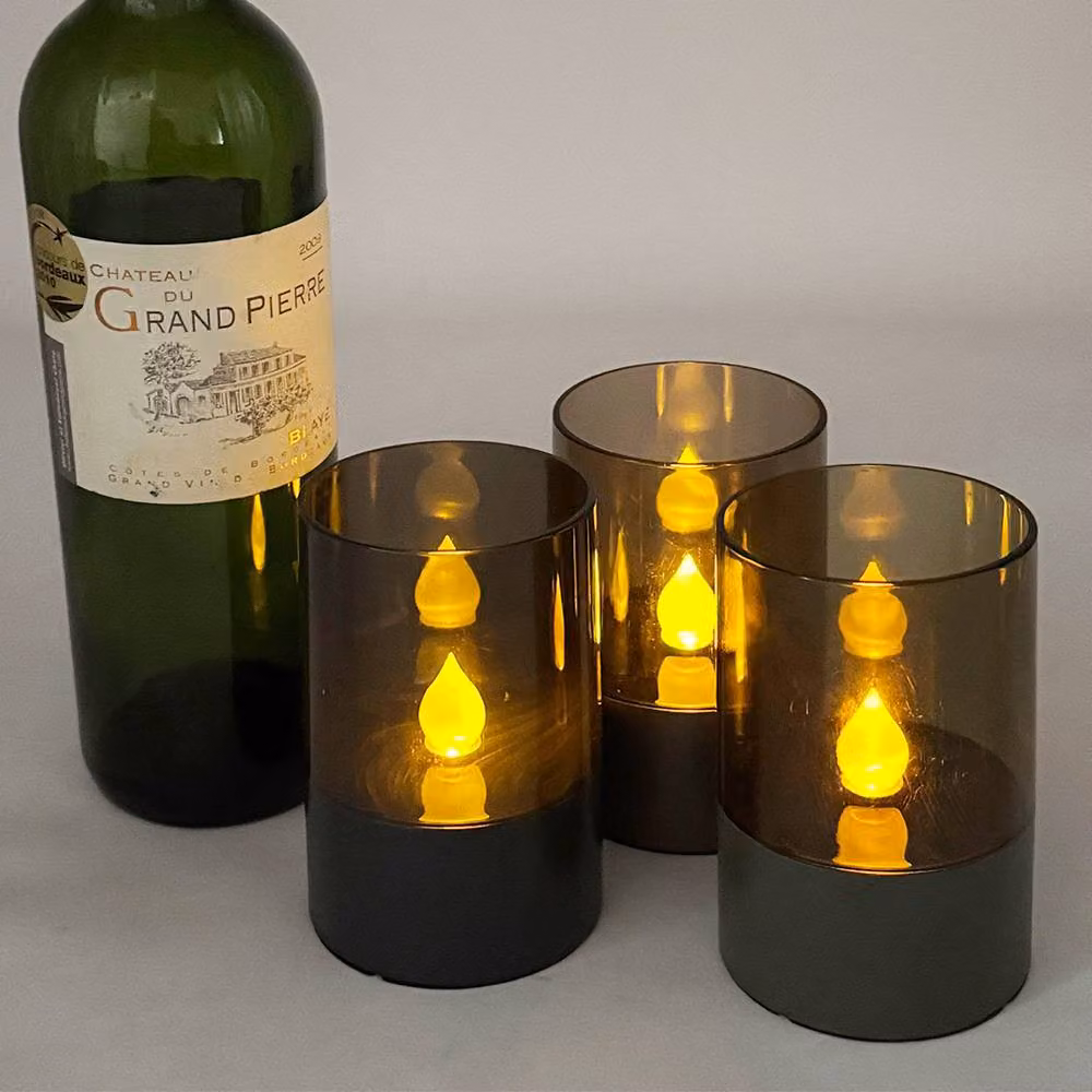 Bright Zeal 3 Piece Grey Solar LED Flameless Candles with Flickering Flame Effect – 2
