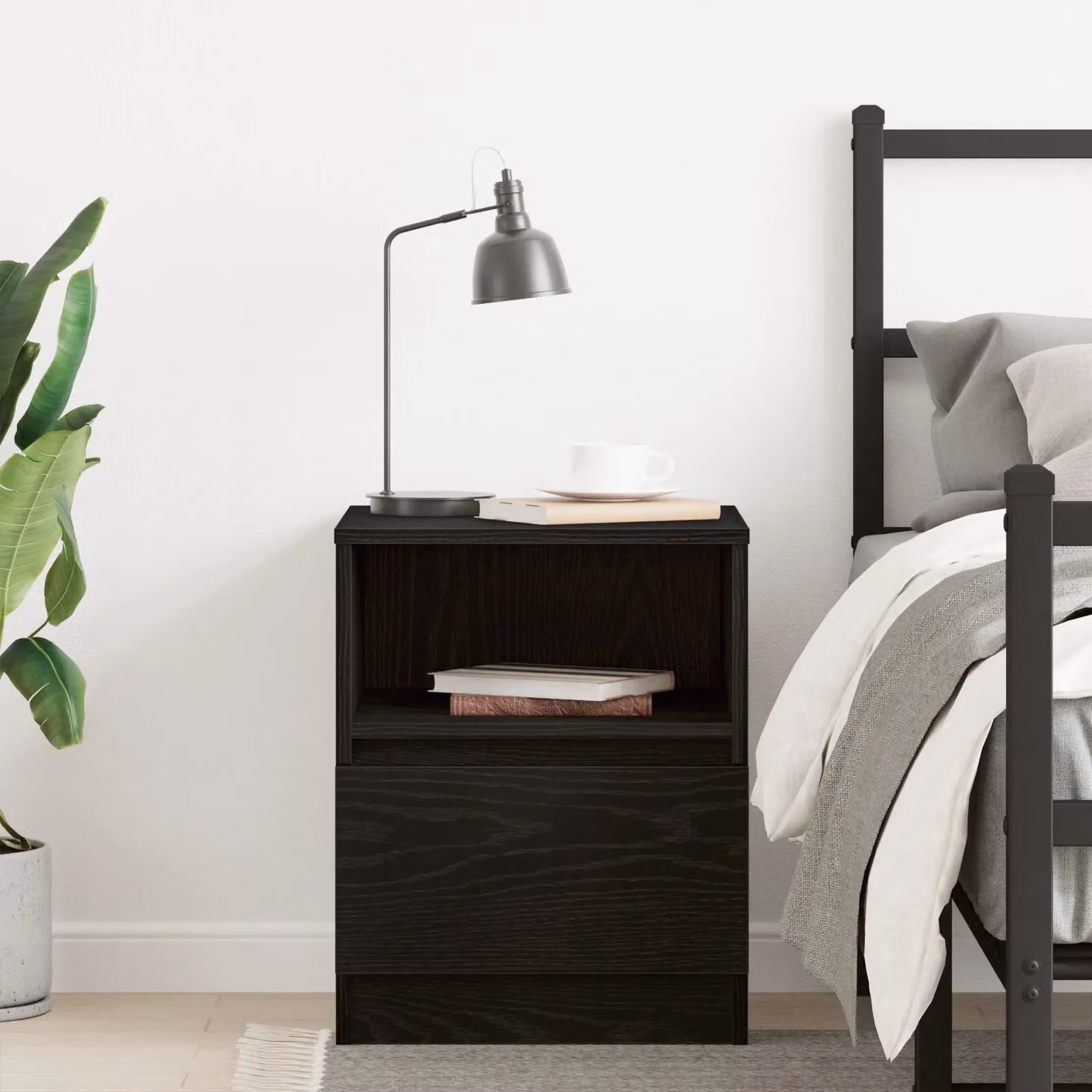 Berkfield Home Black Oak Nightstand in Black MDF, W/D/H: 39.9 x 39.9 x 50.0 cm – 3