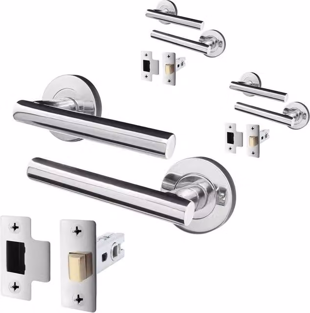 AFIT Olvera Range Chrome Door Handles with T-Bar Latch and Round Rose, Silver, Pack of 3, W/D/H: 15.0 x 15.0 x 15.0 cm