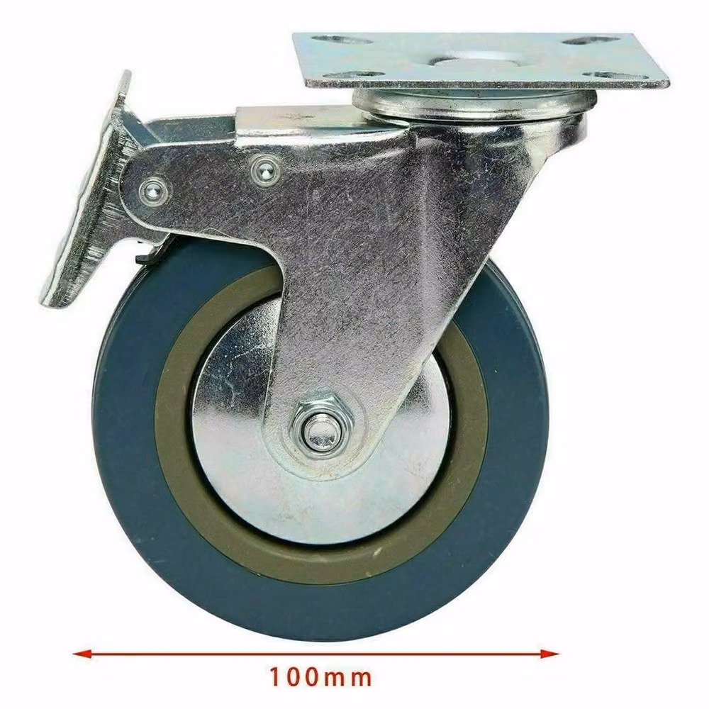 Nordara Set of 4 Heavy Duty Rubber and Steel Swivel Castor Wheels with Plate, Grey/Multicolour, 100mm – 2