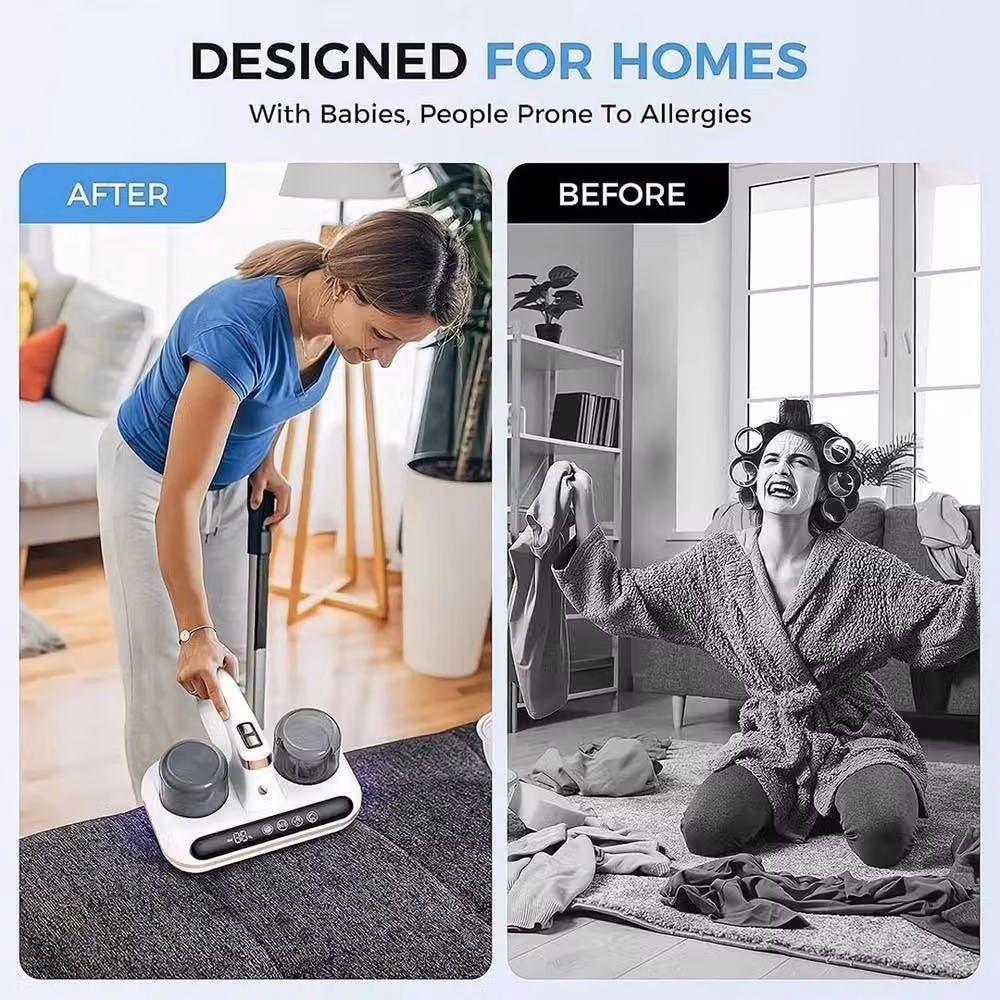 FLAVORA Handheld Mite Remover for Home Beds and Mattresses in White with UV-C Light and Tapping Vibration – 3