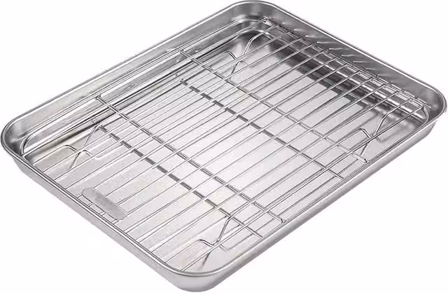 VOGREX Stainless Steel Rectangular Roasting and Baking Tray with BBQ Rack in Silver – 1