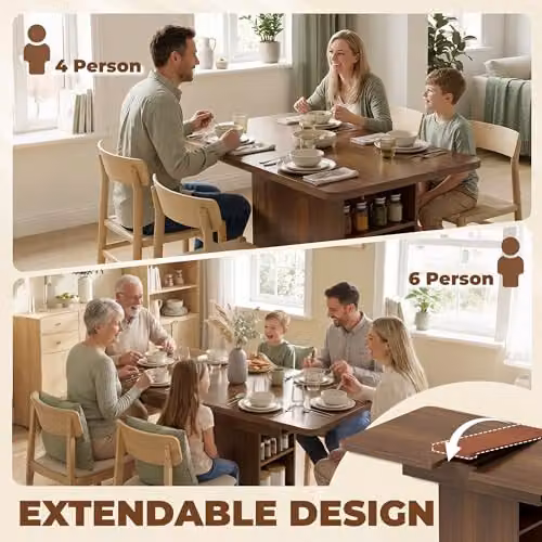 HOMCOM Extendable Rectangular Dining Table in Brown, W/D/H: 120 x 70 x 75 cm – 4