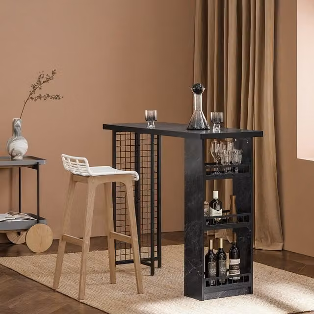 SoBuy Modern Black Kitchen Breakfast Bar Table with Serving Tiers and Shelves