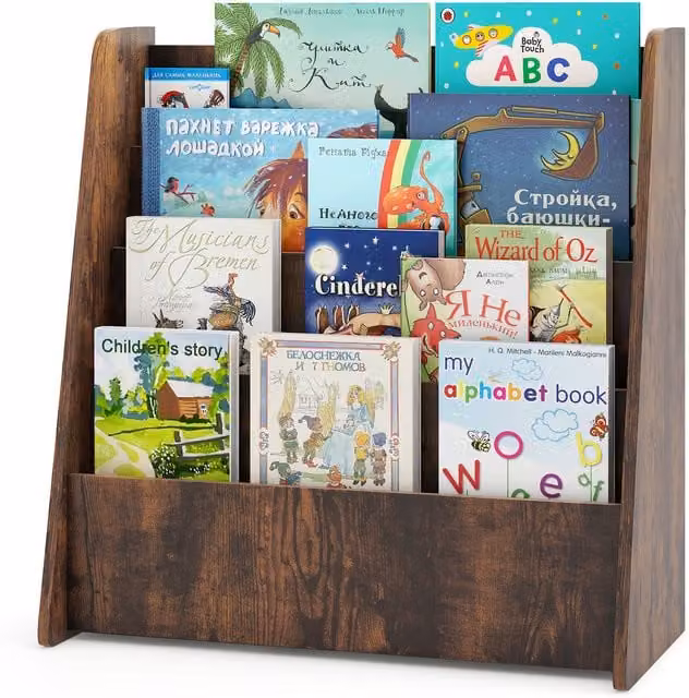 COSTWAY 4 Tier Kids Display Bookcase in Brown
